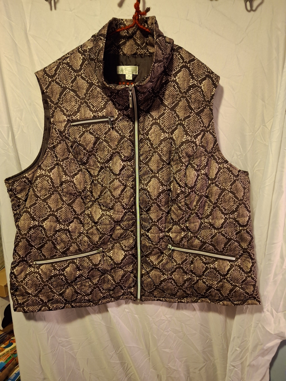 Studio Works Brown Reptile Snake-Print Quilted Vest Size 3X